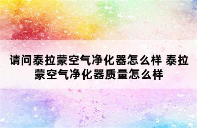 请问泰拉蒙空气净化器怎么样 泰拉蒙空气净化器质量怎么样